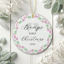 Baby Bump's First Christmas Pink Floral Holiday