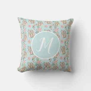 Baby Bunnies Blue Monogram Throw Kissen