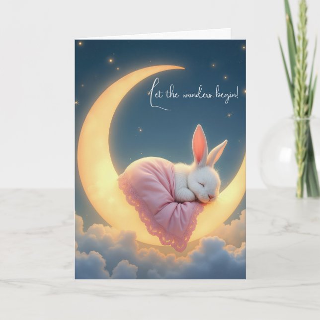 Baby Bunny auf einem Halbmond Karte (Vorderseite)