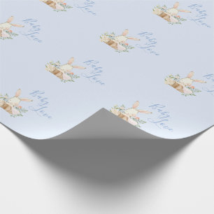 Baby Bunny Boy Blue Script Niedlich Babydusche Geschenkpapier
