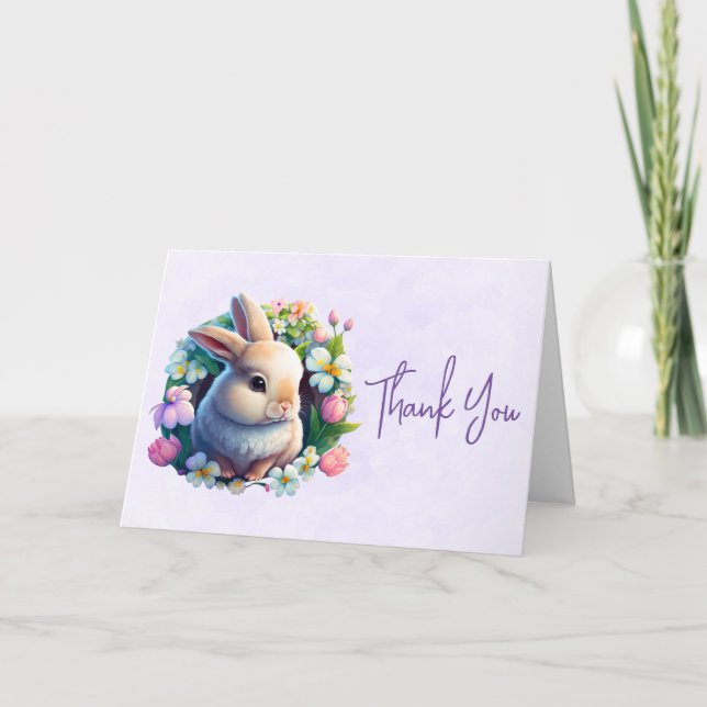 Baby Bunny in farbenfrohen Frühlingsblumen Danke Karte (Vorderseite)
