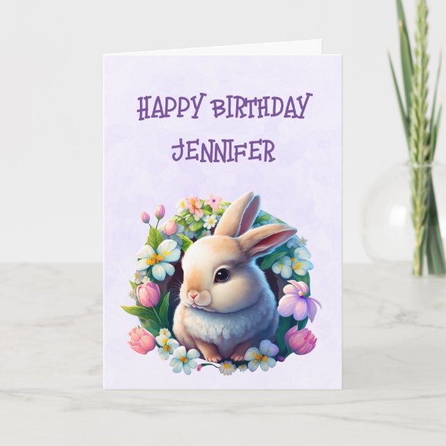 Baby Bunny in farbenfrohen Frühlingsblumen Geburts Karte (Vorderseite)