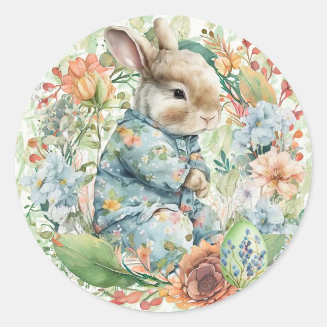 Baby Bunny Nickerchen Time Pajamas Frühlingsblumen Runder Aufkleber (Vorderseite)