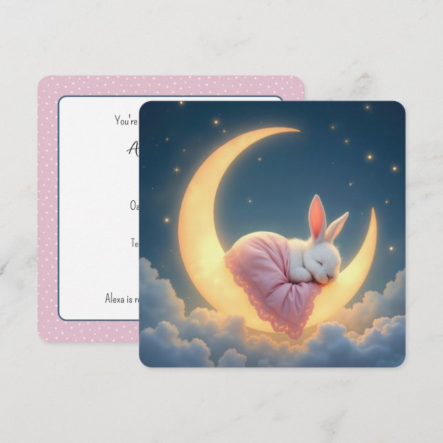 Baby Bunny on Crescent Moon Einladung (Vorne/Hinten)