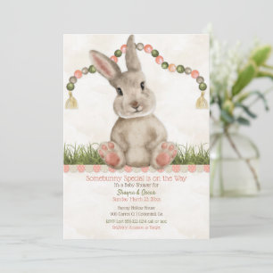 Baby Bunny Peach Ivory Einladung