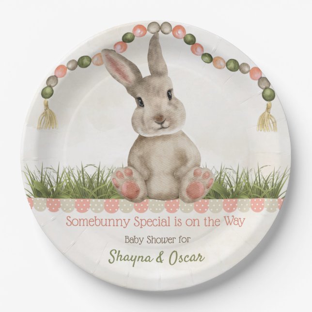 Baby Bunny Peach Ivory Sage Pappteller (Vorderseite)