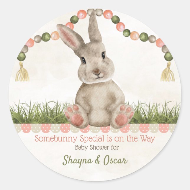 Baby Bunny Peach Ivory Sage Runder Aufkleber (Vorderseite)