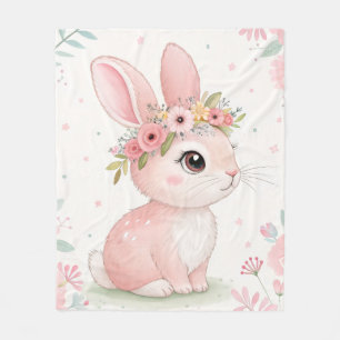 Baby-Bunny-Prinzessin mit Blumenkrone – Sanftes Ro Fleecedecke