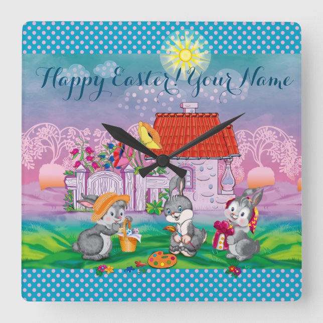 Baby Bunny Quadratische Wanduhr (Vorderseite)