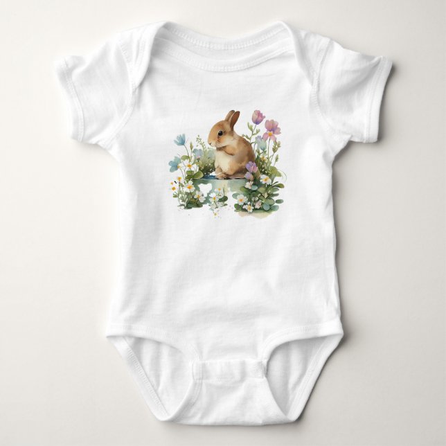 Baby Bunny Rabbit in Blume Pot Strampler (Vorderseite)