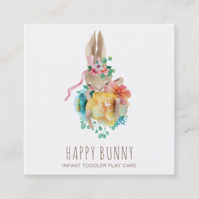 *~* Baby Bunny Rabbit Taycare Teacher Nanny Tutor Quadratische Visitenkarte (Vorderseite)