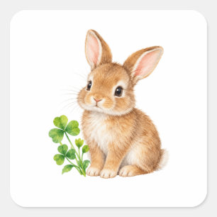 Baby-Bunny und Kleeblatt-Wasserfarbe Quadratischer Aufkleber