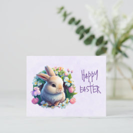 Baby Bunny unter den farbenfrohen Frühlingsblumen  Feiertagspostkarte