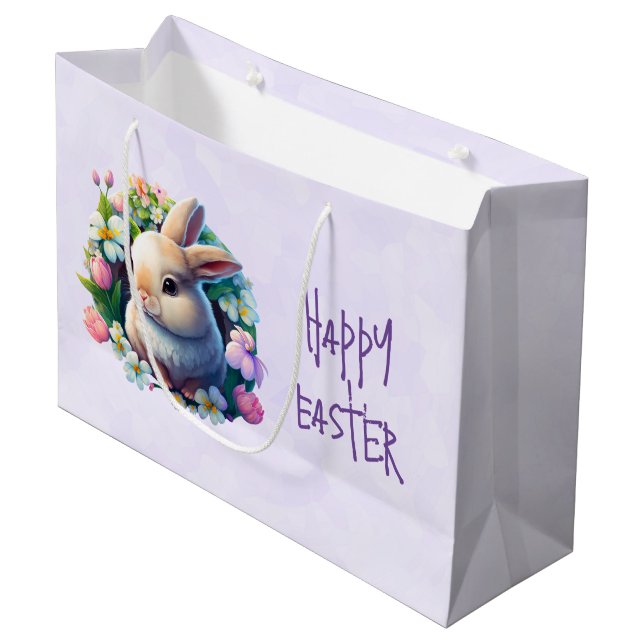 Baby Bunny unter den farbenfrohen Frühlingsblumen  Große Geschenktüte (Vorderseite Schrägansicht)