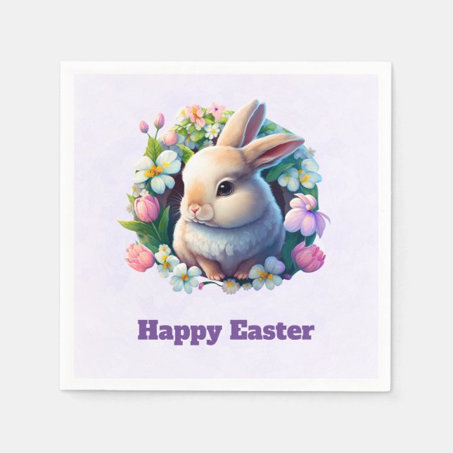 Baby Bunny unter den farbenfrohen Frühlingsblumen  Serviette (Vorderseite)