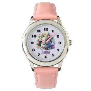 Baby Bunny unter farbenfrohen Frühlingsblumen Armbanduhr