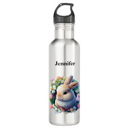 Baby Bunny unter farbenfrohen Frühlingsblumen Edelstahlflasche