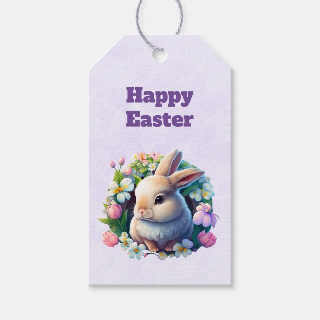 Baby Bunny unter farbenfrohen Frühlingsblumen Geschenkanhänger (Vorderseite)