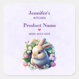 Baby Bunny unter farbenfrohen Frühlingsblumen Küch Quadratischer Aufkleber