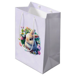 Baby Bunny unter farbenfrohen Frühlingsblumen Mittlere Geschenktüte