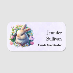 Baby Bunny unter farbenfrohen Frühlingsblumen Namensschild