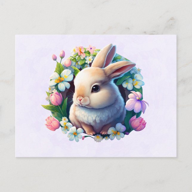 Baby Bunny unter farbenfrohen Frühlingsblumen Postkarte (Vorderseite)