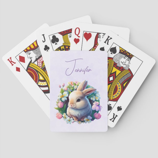 Baby Bunny unter farbenfrohen Frühlingsblumen Spielkarten (Rückseite)