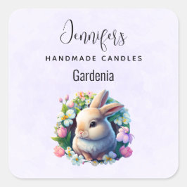 Baby Bunny unter Spring Flowers Kerzengeschäft Quadratischer Aufkleber