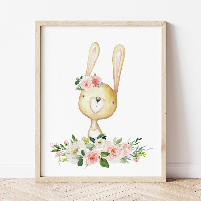 Baby Bunny, Waldtiere, Boho, rosa Blume Poster (Von Creator hochgeladen)