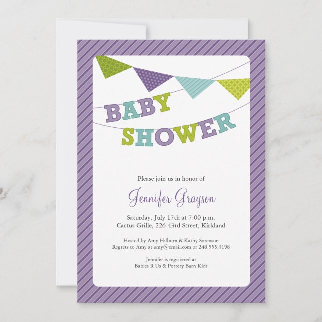 Baby Bunting Baby Shower Einladung in Lila (Vorderseite)