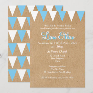 Baby Bunting Baptême Bleu Christening Invitation