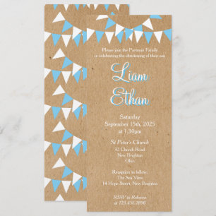 Baby Bunting Baptême Bleu Christening Invitation