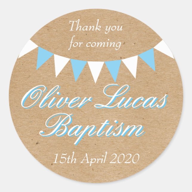 Baby Bunting Blue Baptisse Christening Fevor Runder Aufkleber (Vorderseite)