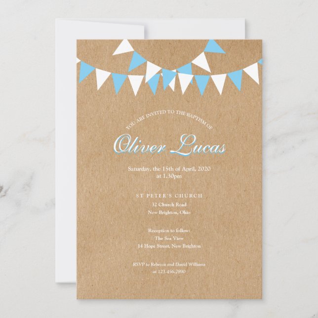Baby Bunting Blue Taufe Christening Rustic Einladung (Vorderseite)