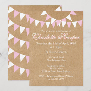 Baby Bunting Pink Baptême Christening Invitation