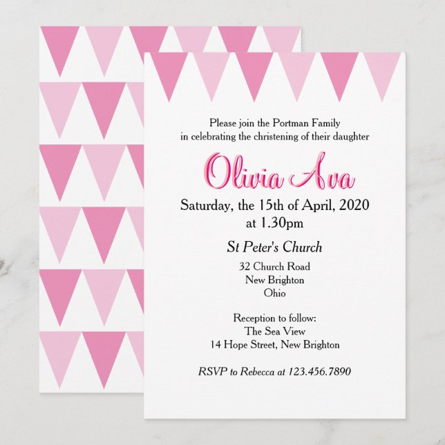 Baby Bunting Pink Taufe Christening Einladung (Vorne/Hinten)