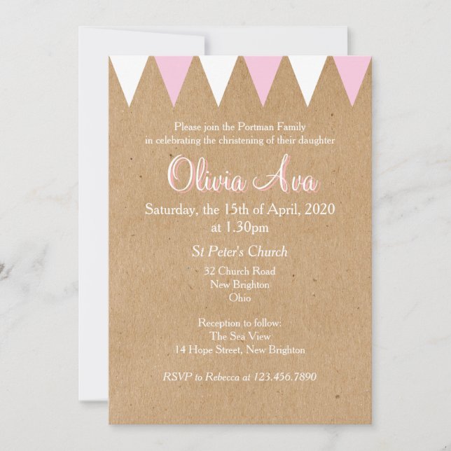 Baby Bunting Pink Taufe Christening Einladung (Vorderseite)
