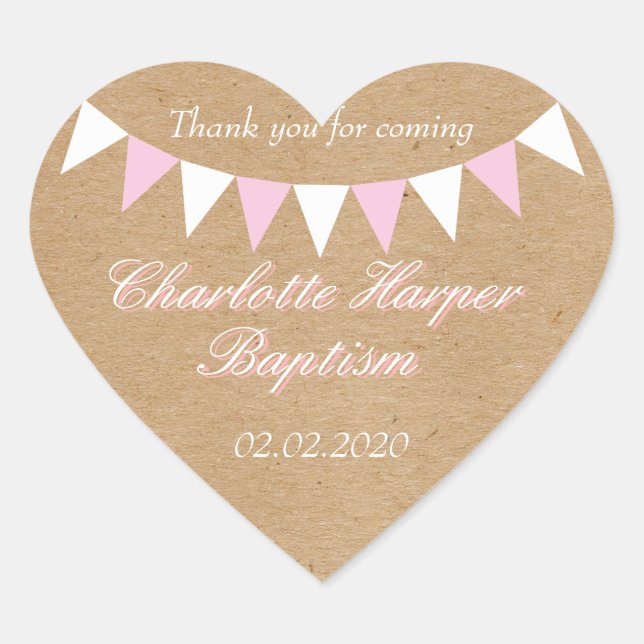 Baby Bunting Pink Taufe Christening Gefallen Herz-Aufkleber (Vorderseite)
