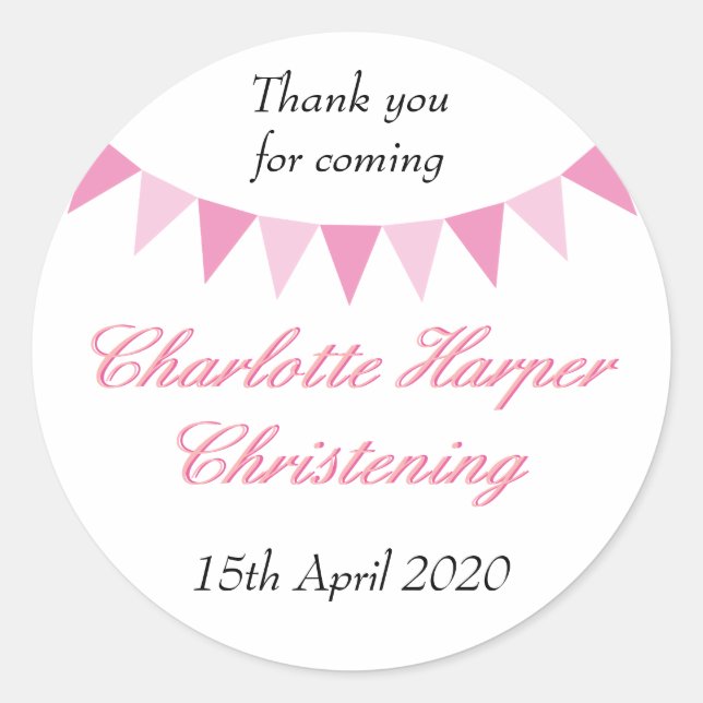Baby Bunting Pink Taufe Christening Gefallen Runder Aufkleber (Vorderseite)