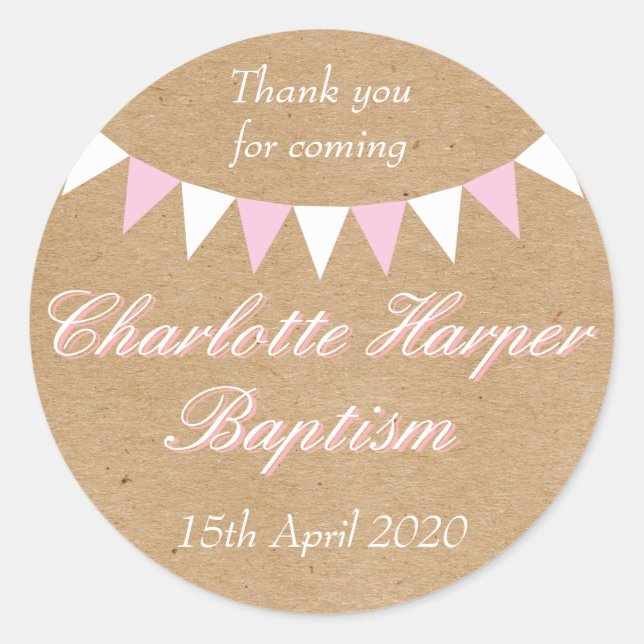 Baby Bunting Pink Taufe Christening Gefallen Runder Aufkleber (Vorderseite)