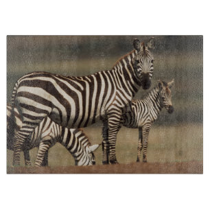Baby Burchell-Zebra mit Mutter Schneidebrett