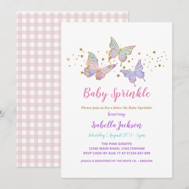 Baby Butterfly Invite Einladung (Vorne/Hinten)