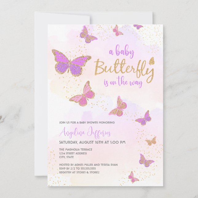 Baby Butterfly On The Way Baby Shower Einladung (Vorderseite)
