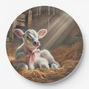 Baby Calf in Sunlit Stall Pappteller