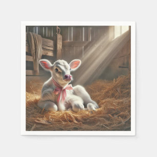 Baby Calf in Sunlit Stall Serviette