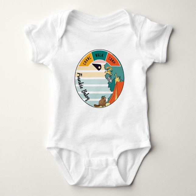 Baby Camp Beaver, Opossum, Schlange personalisiere Baby Strampler (Vorderseite)