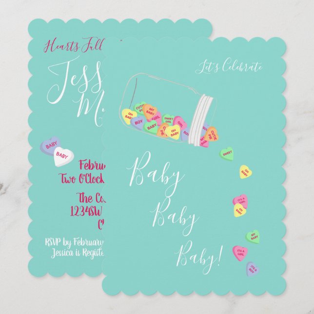 BABY Candy Hearts Baby Showküche Einladung (Vorne/Hinten)