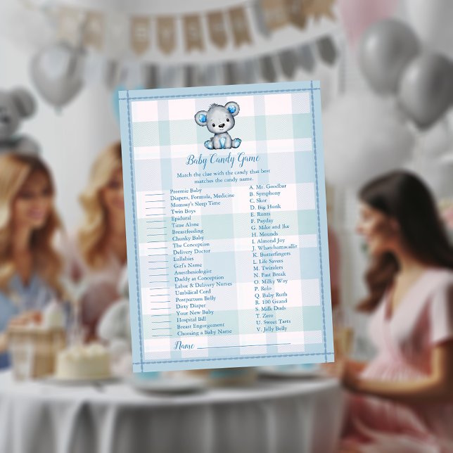 Baby Candy Niedlich Gray Bear Boy Kariert Duschspi Einladung (Von Creator hochgeladen)