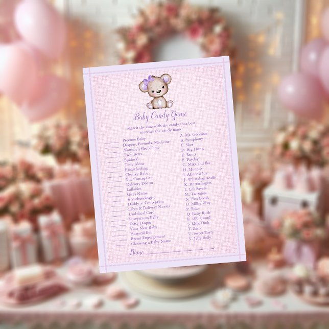 Baby Candy Niedliche Lila Bären Girl Duschkarte Einladung (Von Creator hochgeladen)