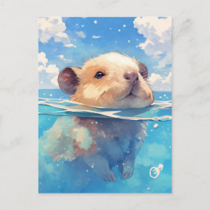 Baby Capybara Schwimmt im Tiefblauen Ozeanwasser Postkarte